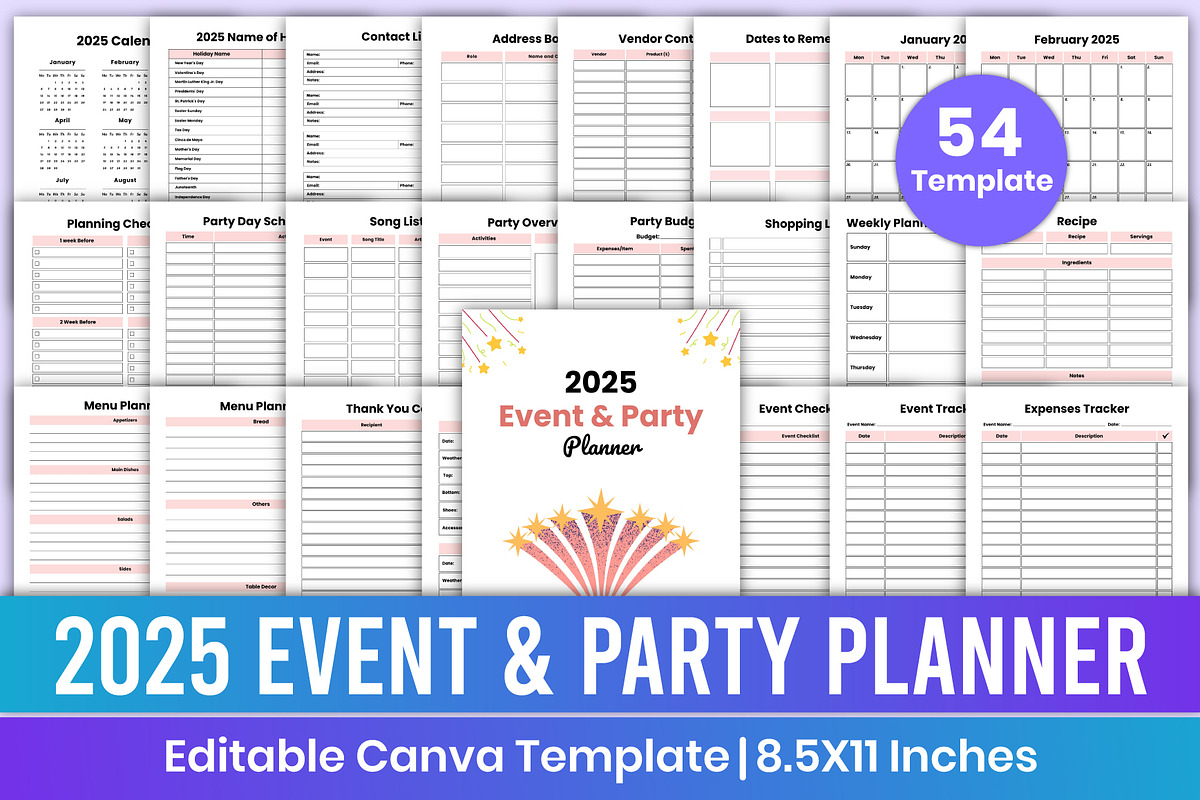 2025 Event & Party Planner Canva Kdp, a Stationery Template by Mustafiz (Photo 1 of 7)
