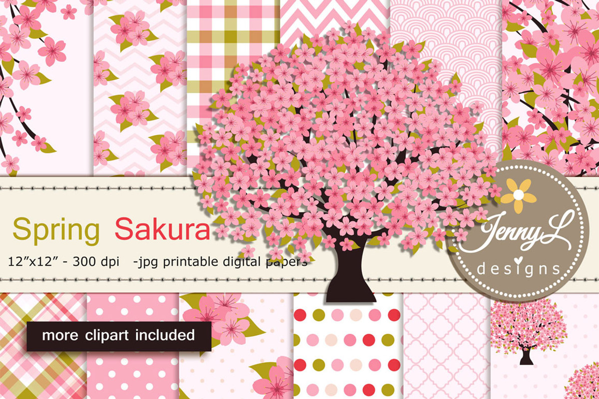 Cherry Blossoms Digital Paper, a Pattern Graphic by JennyL Designs (Photo 1 of 6)