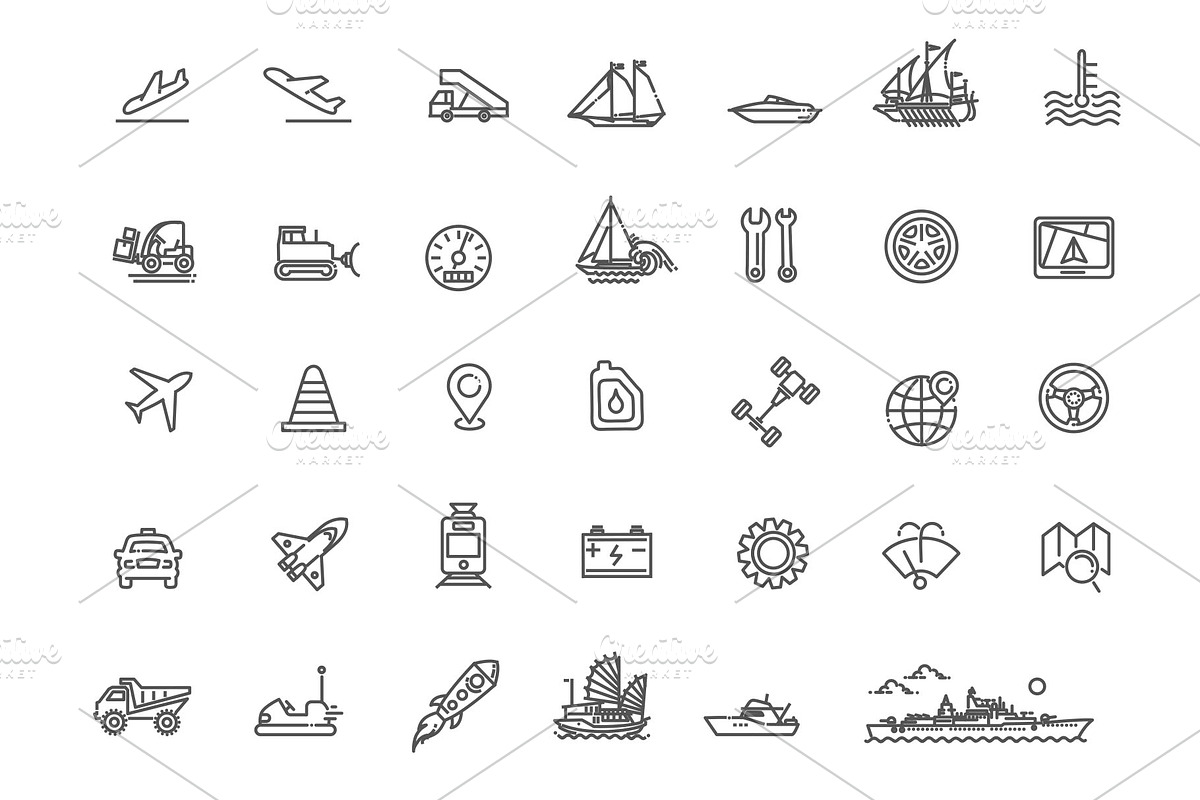 Transport Outline icons, a Transportation Illustration by Tettygreen (Photo 3 of 4)