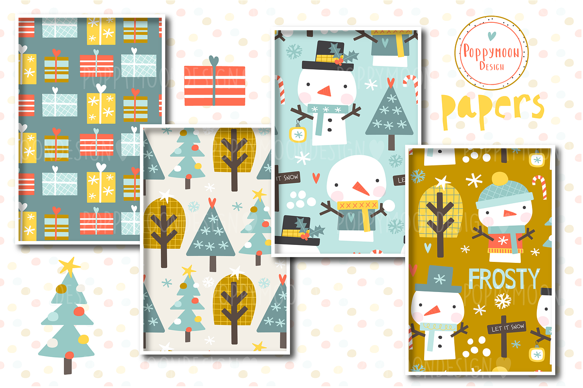 Frosty, snowmen clipart & paper set, a Seasonal Illustration by Poppymoondesign (Photo 5 of 6)