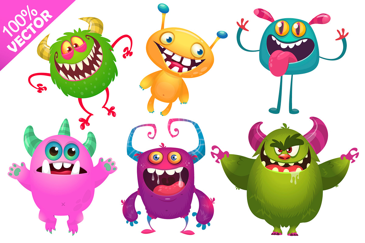 Funny Monster Mascot & Sticker Set, a Seasonal Illustration by D R A W K M A N (Photo 5 of 5)