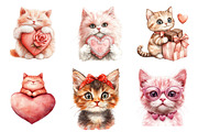 Watercolor Valentine Cats Clipart, an Illustration by Dream Creation (Thumbnail 7 of 7)