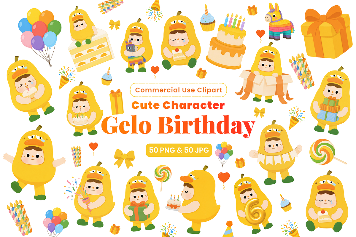 50 Kawaii Birthday Duck Clipart, a Seasonal Illustration by Luxe (Photo 1 of 4)