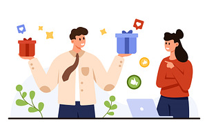 Customer Choice Concept with Gift, a Person Illustration by Flashvector