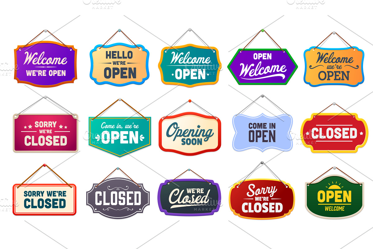 Shop notice signboard, open closed, an Object Illustration by Vector Tradition