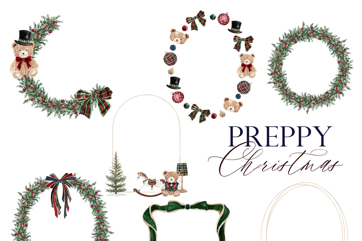 Watercolor Clipart- PREPPY Christmas, a Decorative Illustration by Beigetime (Photo 9 of 13)