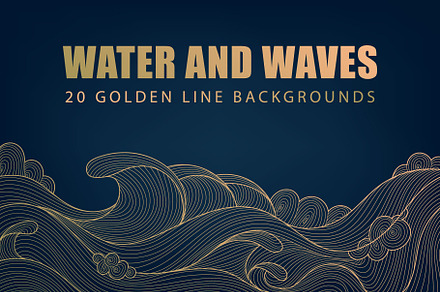 Water And Waves Golden Backgrounds, a Background Graphic by Marylia