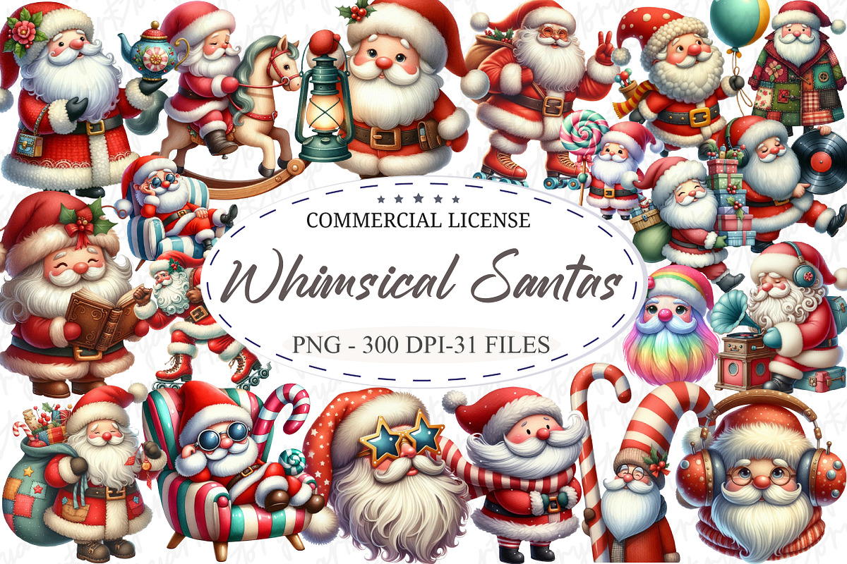 Quirky Whimsical Santas Clipart, an Illustration by designcity5 (Photo 1 of 5)