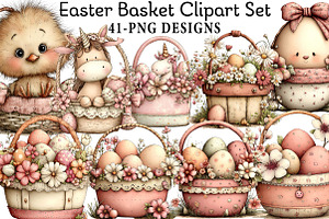 Easter Basket Clipart Set, an Illustration by Daily.Designs