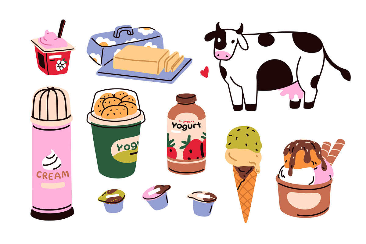 Dairy food products, milk drinks set, a Food Illustration by Good Studio (Photo 2 of 11)