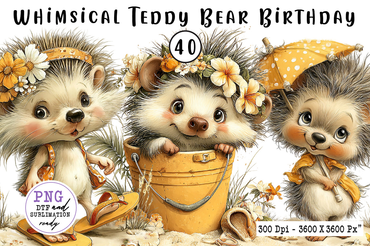 Whimsical Summer Hedgehog PNG, an Animal Illustration by CreationArt (Photo 1 of 7)