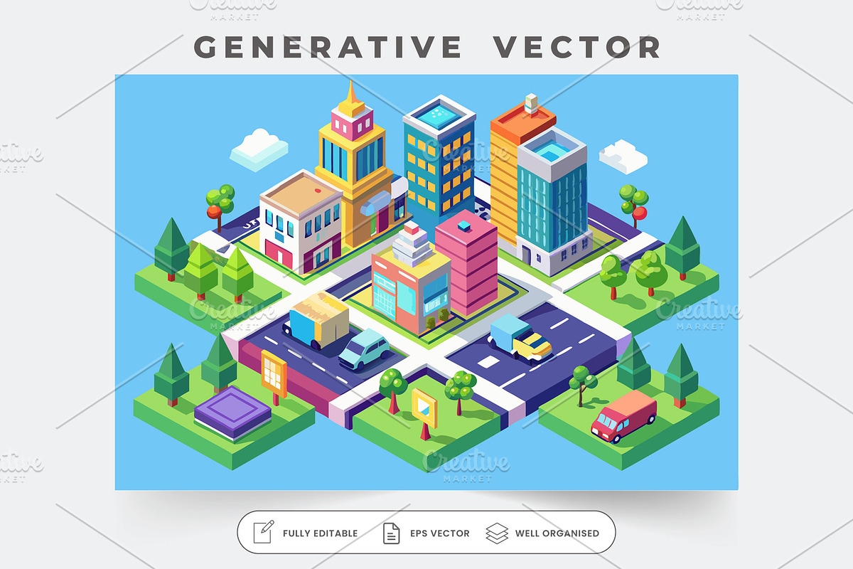 A vibrant isometric city with multip, a Graphic by SouravDesign