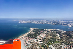 Aerial view of Cascais coastline with ocean, shore, and landscape on a sunny da, a Photo by AS photostudio