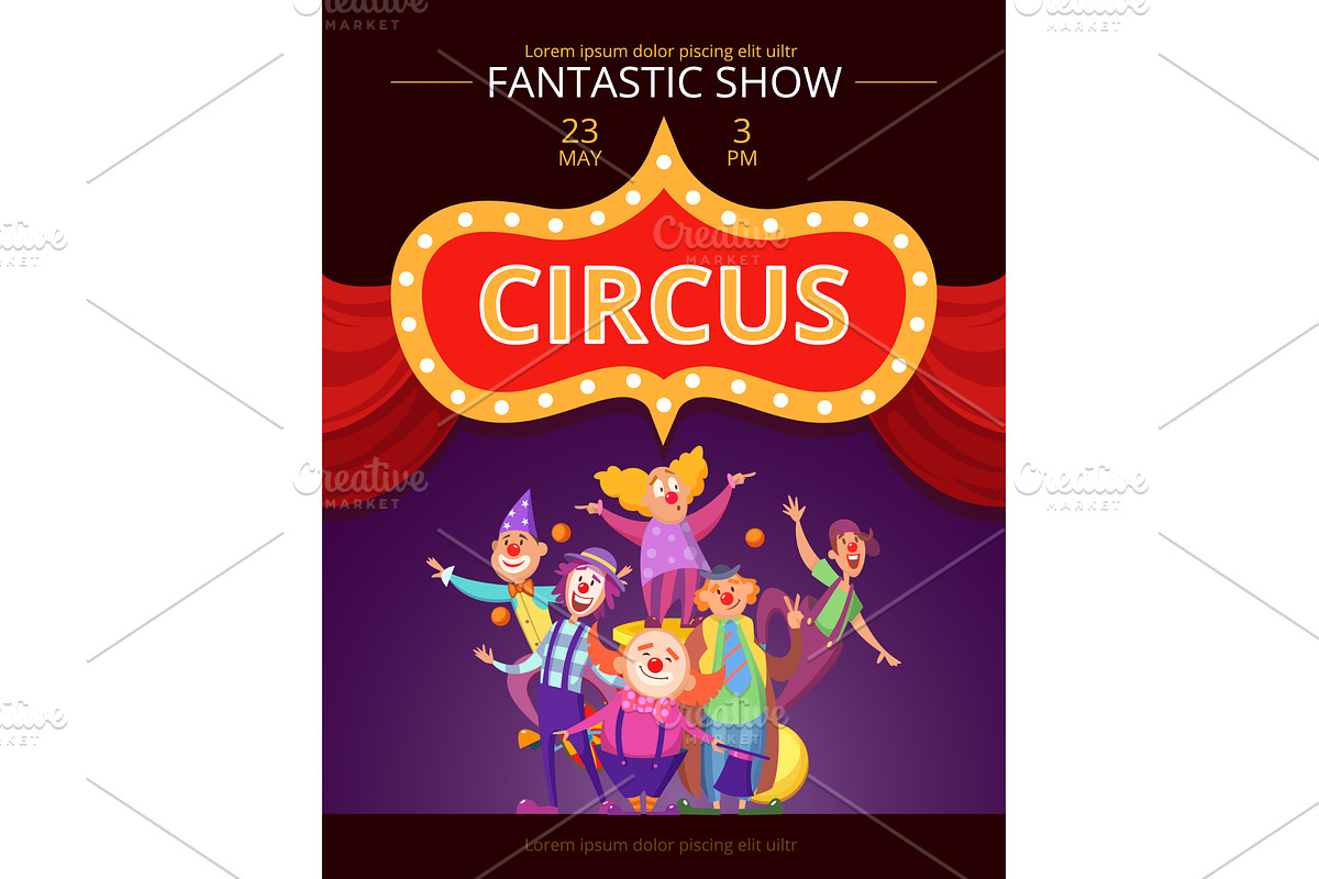 Circus show. group of clowns invite, an Object Illustration by Onyx