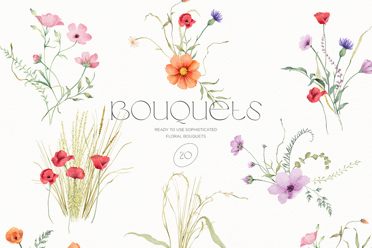Watercolor wildflower clipart bundle, an Illustration by CarmineType (Photo 4 of 13)