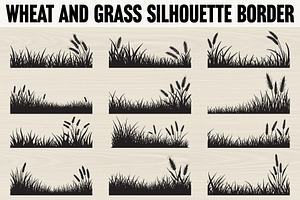 Wheat and grass silhouette border, an Illustration by Amazin_art