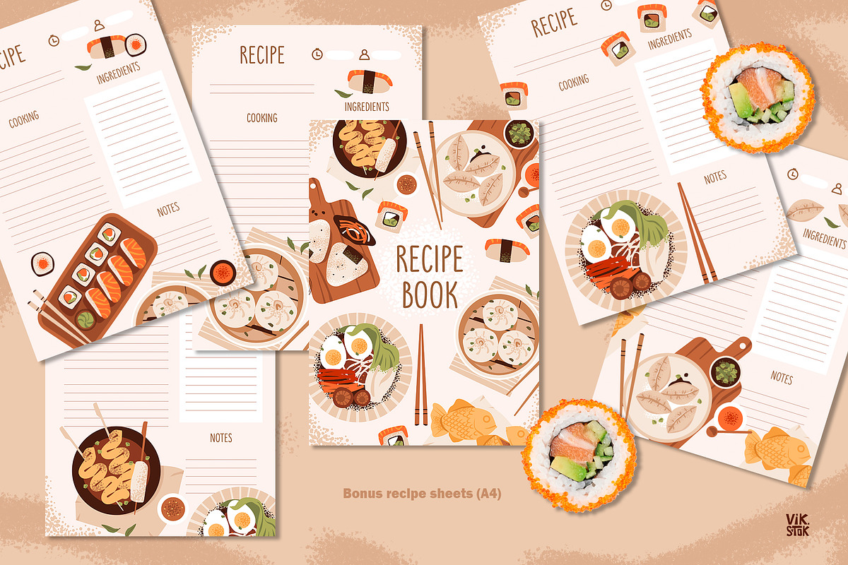 Asian Food Clipart + Recipe Page, a Food Illustration by vik.stock (Photo 5 of 5)