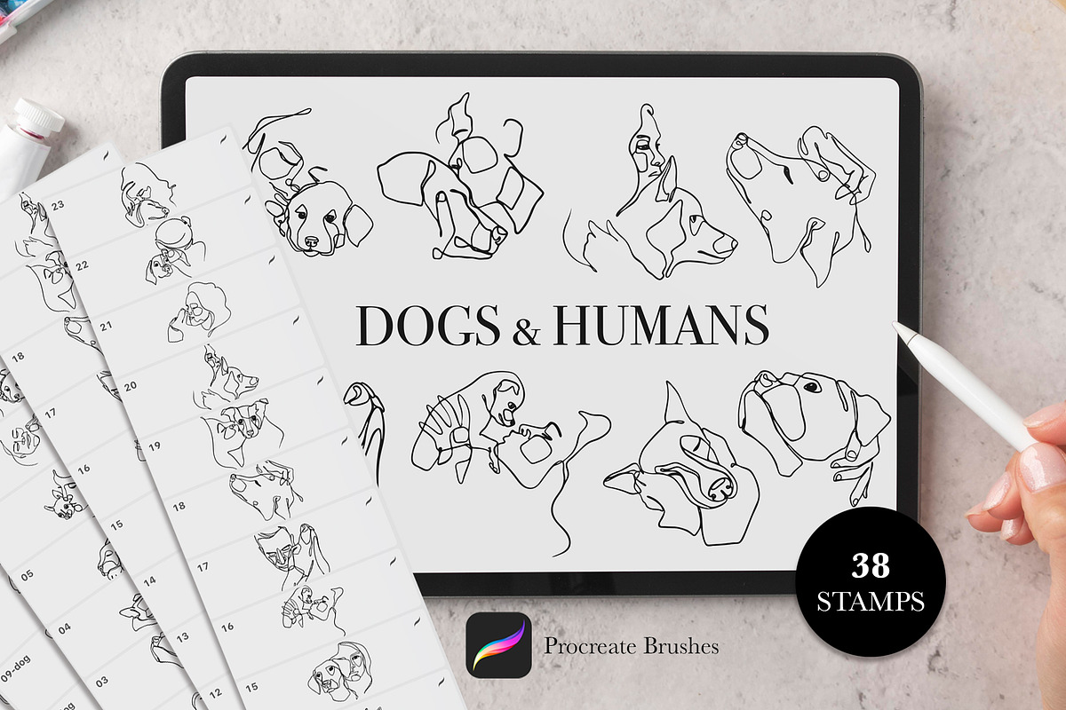 Dogs & Humans Procreate stamps pack, a Brush Add-On by ArtPavo (Photo 1 of 4)
