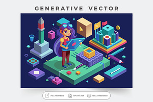 A female character uses an isometric, a Graphic by SouravDesign