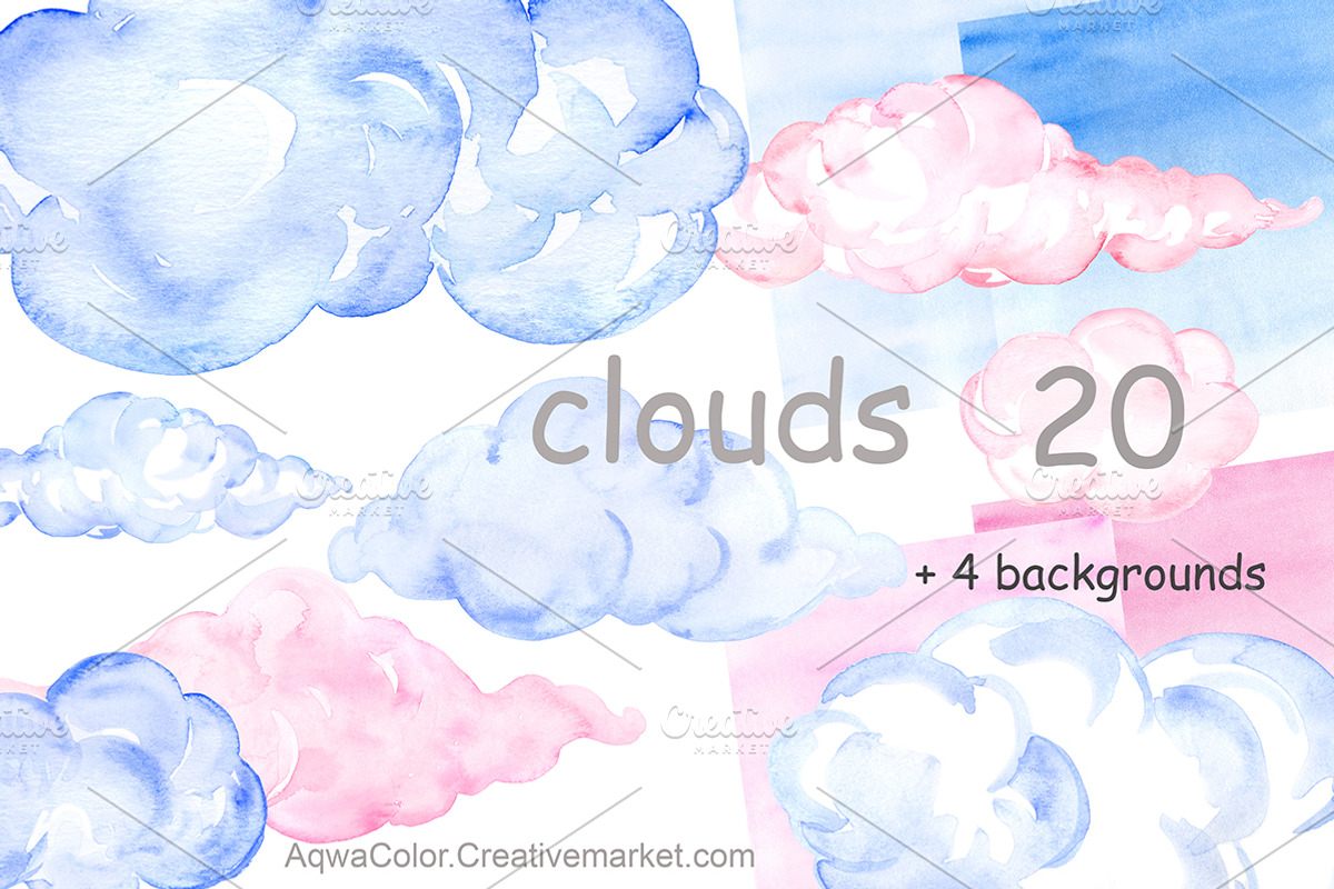 Clouds Watercolor clipart, an Illustration by AqwaColor (Photo 1 of 3)