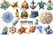 Nautical Ocean Watercolor Clipart, an Illustration by Pixels.Craft (Thumbnail 1 of 7)