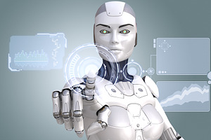 Robot and futuristic touchscreen
