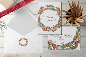Wreath with berries and ficus leaves