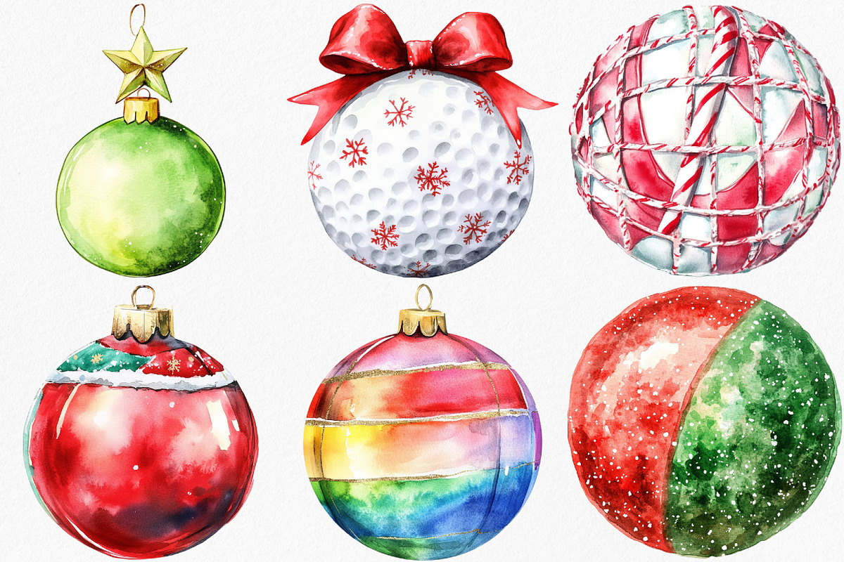 Watercolor Christmas Sport Balls, an Illustration by Canvas Craft (Photo 6 of 7)