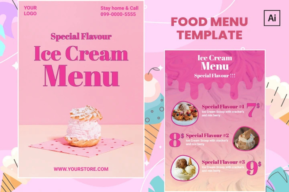 Ice Cream Menu Design Template, a Brochure Template by Jogiia Digital