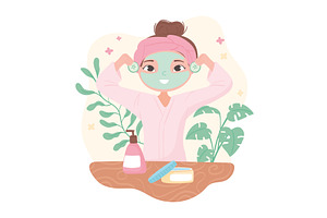 woman apply facial mask, an Object Illustration by studiogstock