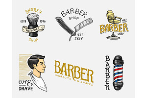 Set Of Barbershop Badge And Label