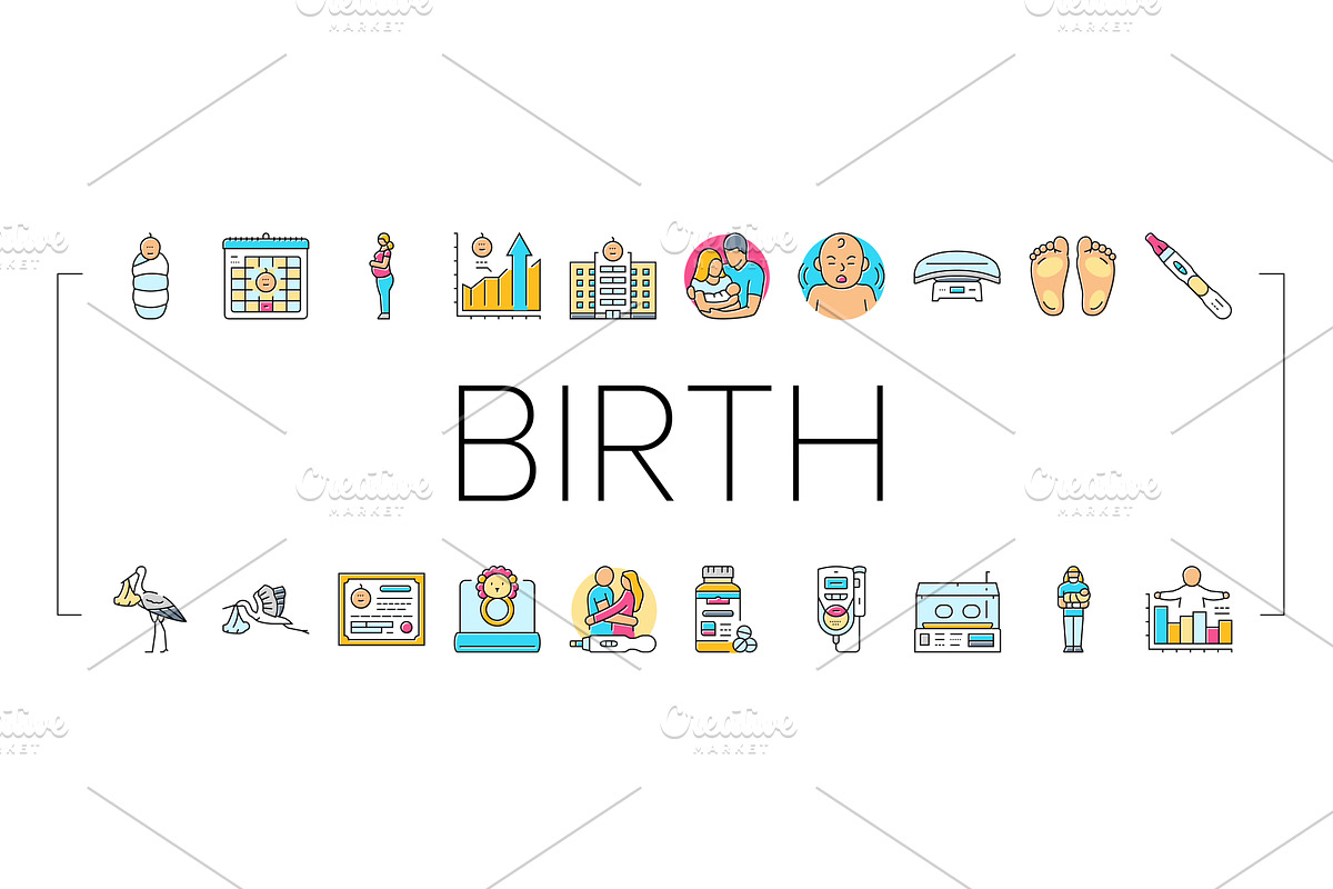 birth pregnancy newborn infant icons, an Object Illustration by pikepicture