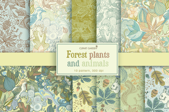 Forest plants and animals patterns. preview 6
