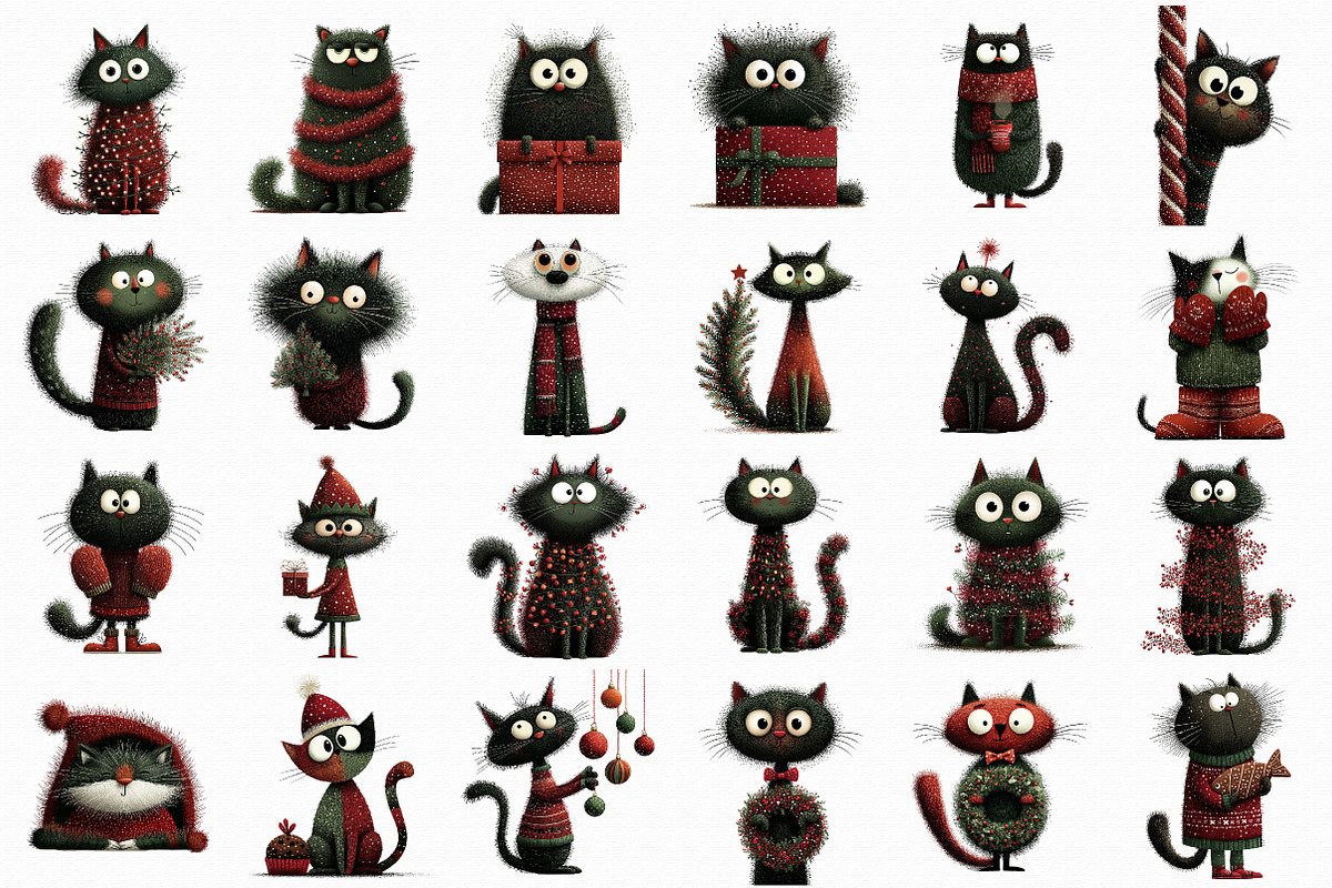 Whimsical Christmas Cat Clipart, an Illustration by Libby Wishes (Photo 2 of 7)