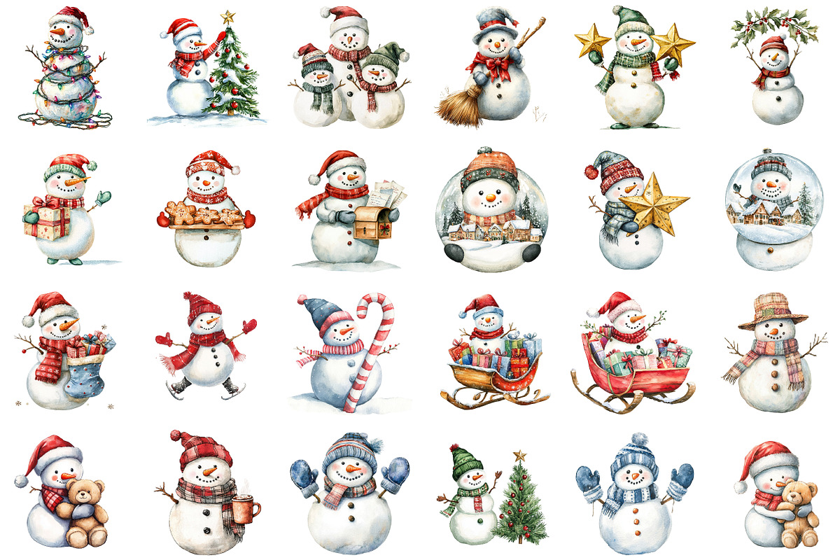 Christmas Snowman Clipart, Christmas, an Illustration by Sublimation Artist (Photo 2 of 6)