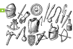Medieval Warrior Armor & Weapons Set, an Object Graphic by RT Studio