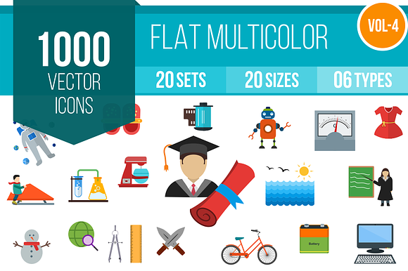 1000 Flat Multicolor Icons (V4) preview 4