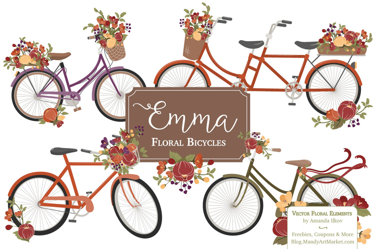 Autumn Floral Bicycle Vectors, an Illustration by Amanda Ilkov (Photo 1 of 5)
