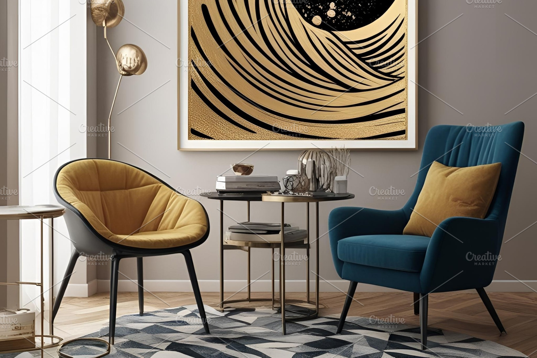 Luxury gold modern living space room, an Architecture Photo by ComfortQ