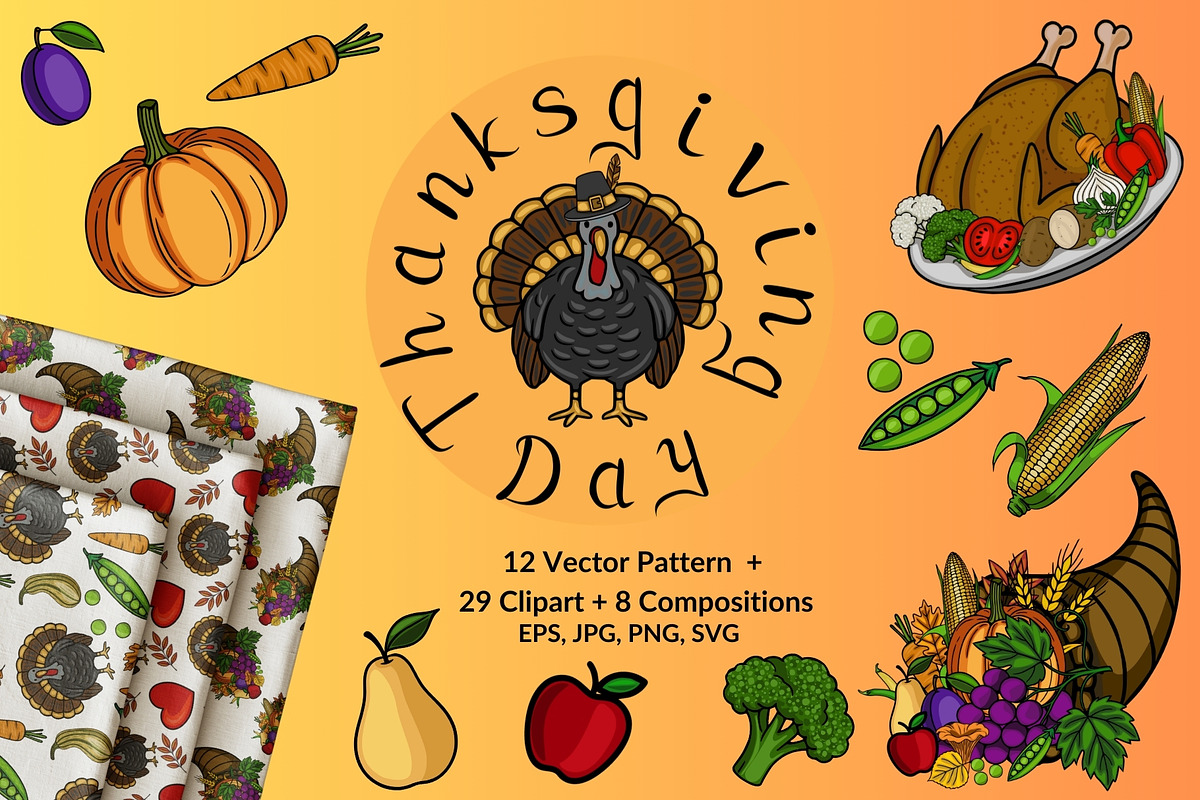 Thanksgiving Day Patterns Clipart, a Seasonal Illustration by Elatedowl (Photo 1 of 16)
