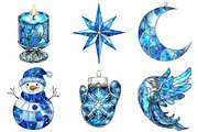 Blue Christmas Stained Glass Bundle, a Seasonal Illustration by CitraGraphics (Thumbnail 2 of 8)