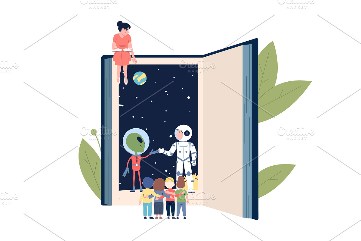 Children explore new worlds through, an Education Illustration by LadadikArt