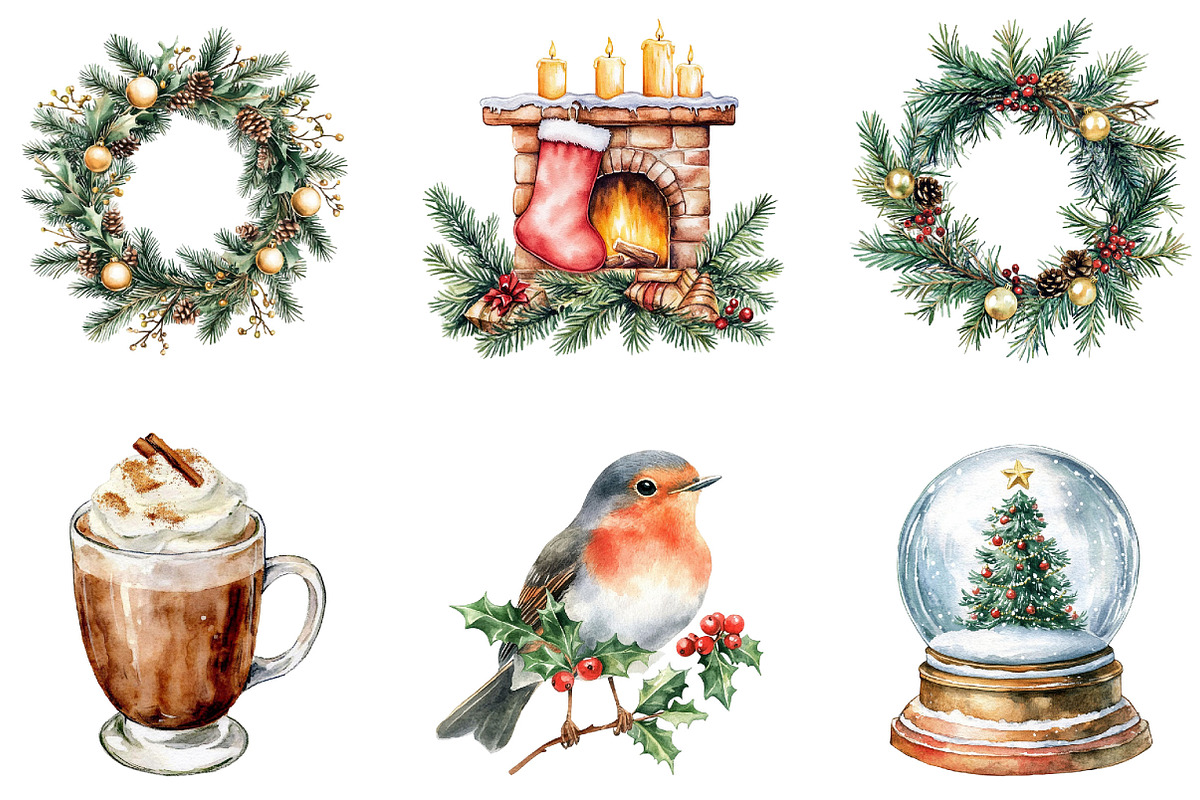 Watercolor Christmas Clipart PNG, a Seasonal Illustration by Designking (Photo 3 of 5)