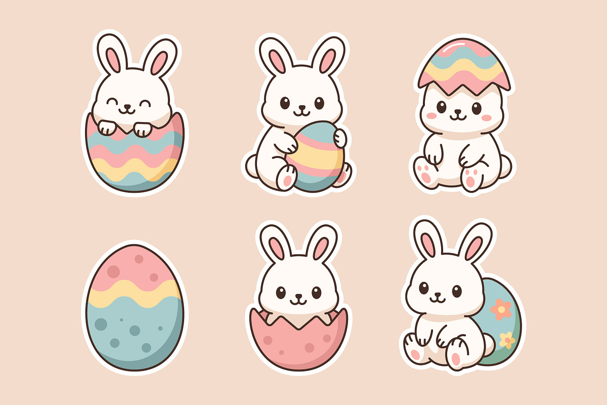 Cute Easter Bunny and Eggs Sticker, an Object Graphic by Andhnd Studio (Photo 1 of 4)