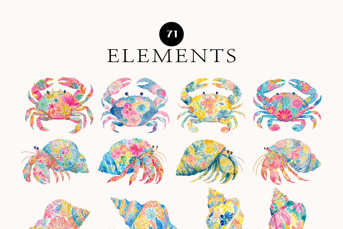 Preppy Coastal Sea Life Clipart, a Decorative Illustration by OKArtHub (Photo 3 of 8)