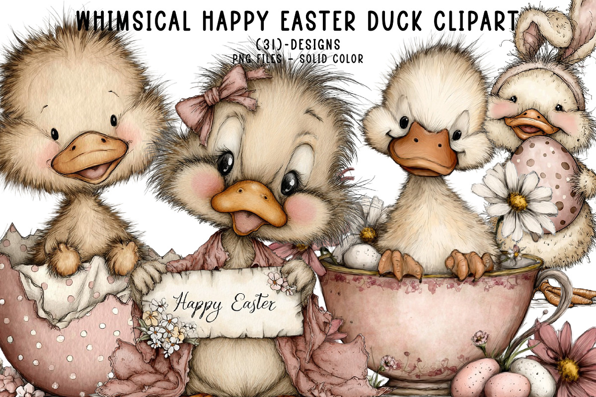 Whimsical happy easter duck clipart, an Illustration by CreationArt (Photo 1 of 5)