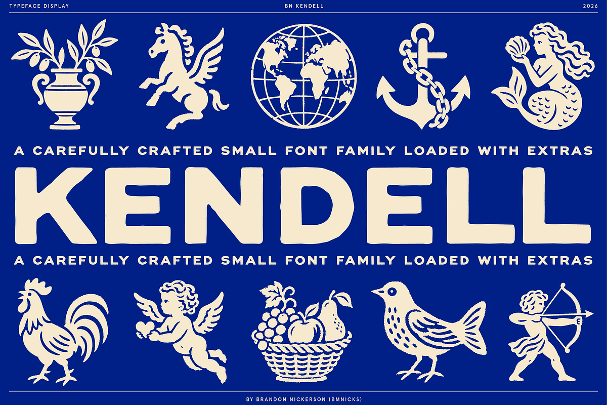 BN Kendell + Extras, a Sans Serif Font by Bnick (Photo 1 of 12)