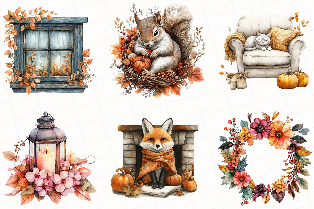 Watercolor Autumn Serenity Clipart, an Illustration by OK Design (Photo 2 of 5)