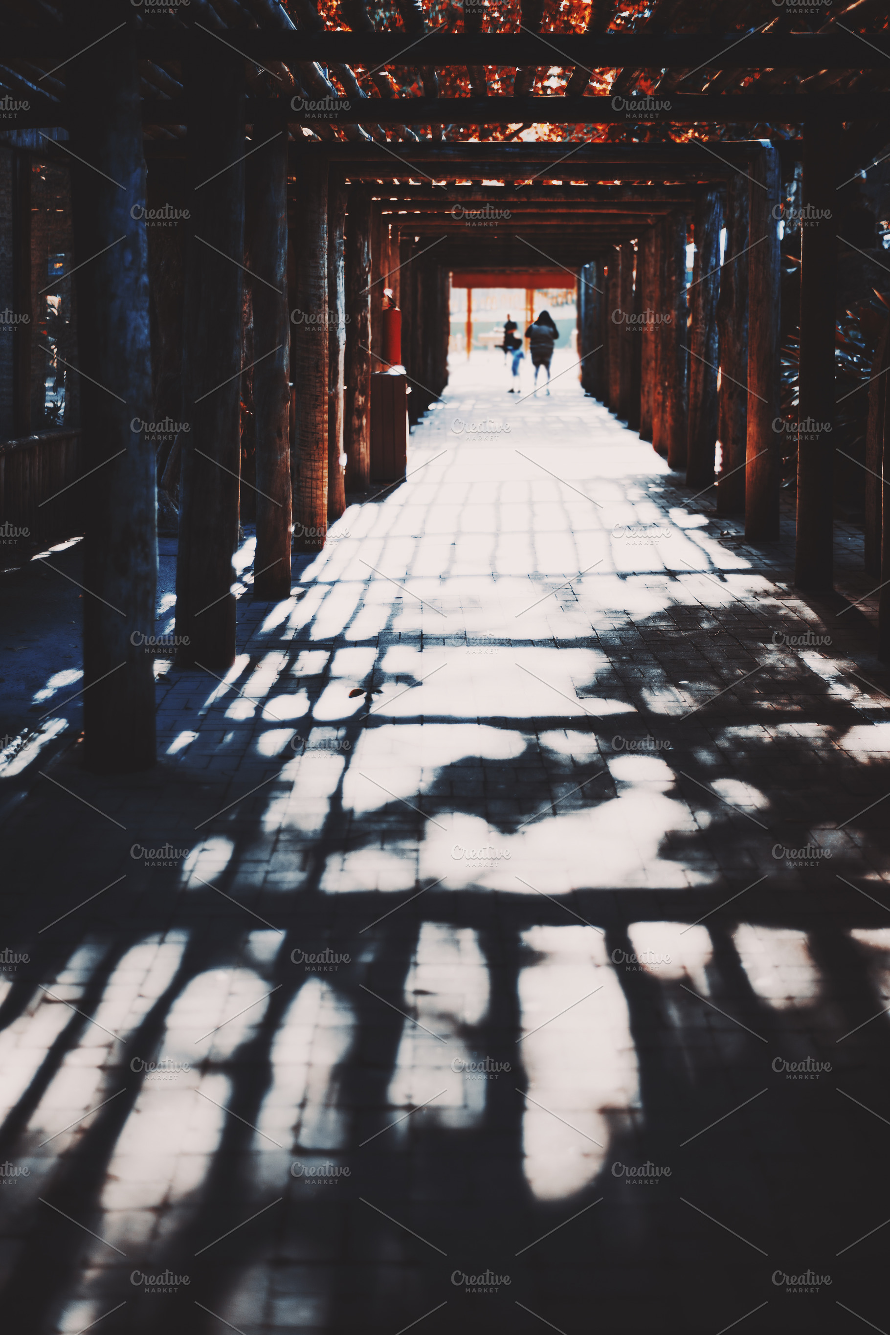 Wooden tunnel shadows walkway, an Architecture Photo by SkyNext