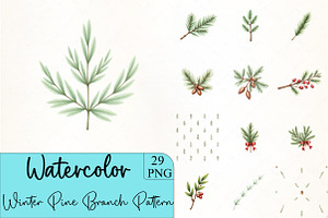 Winter Pine Branch Pattern Clipart, an Illustration by CrexoraLab